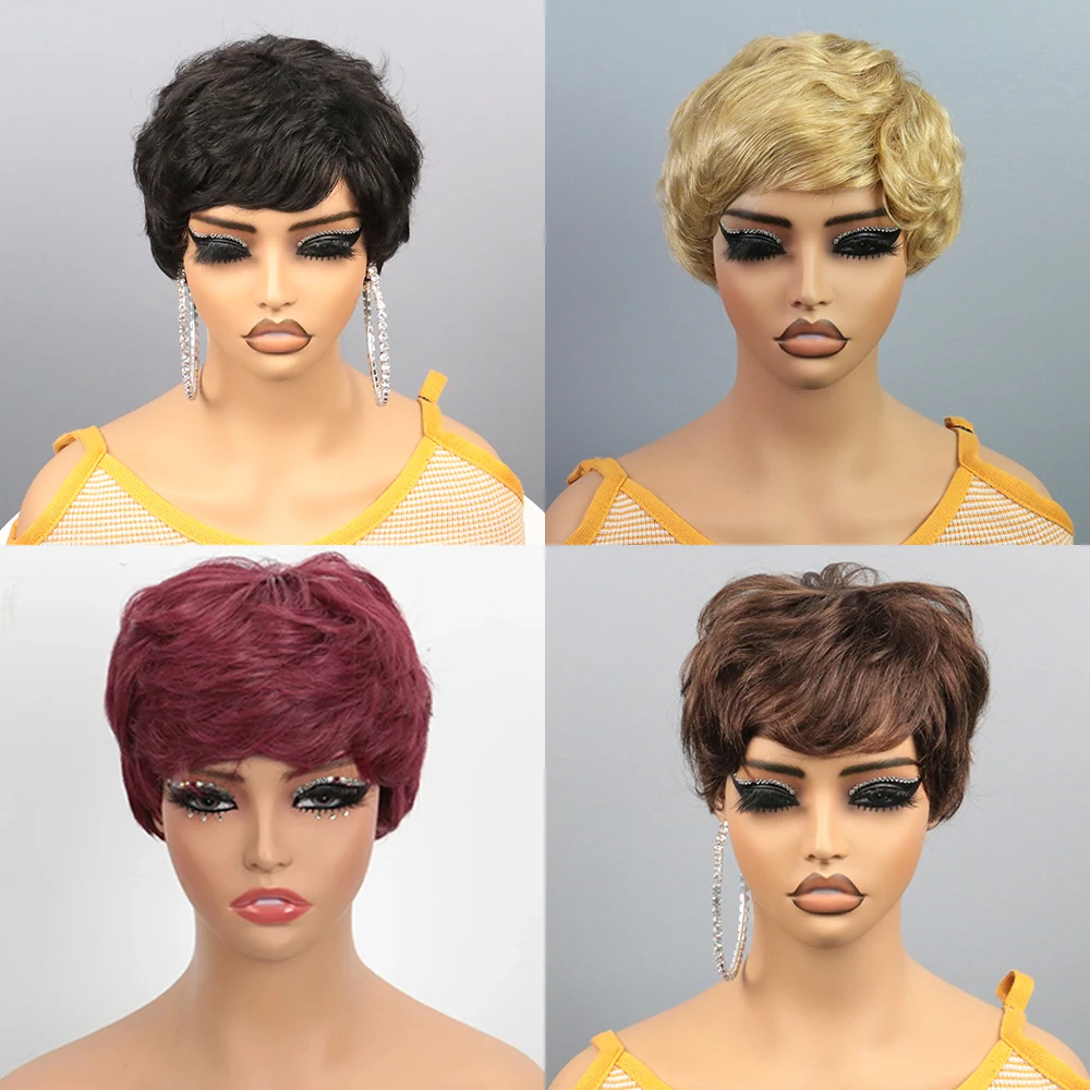 Pixie Cut Wig Human Hair Wig for Black Women Short Bob Wig Short Layered Pixie Cut Wigs Glueless Wig with Bangs image 3