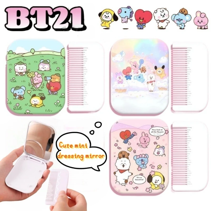 

Зеркало-раскладушка BT21 Koya Cooky Mang Chimmy RJ с мультяшным дизайном, милое, портативное, миниатюрное, для макияжа, с привлекательным внешним видом, для девочек.