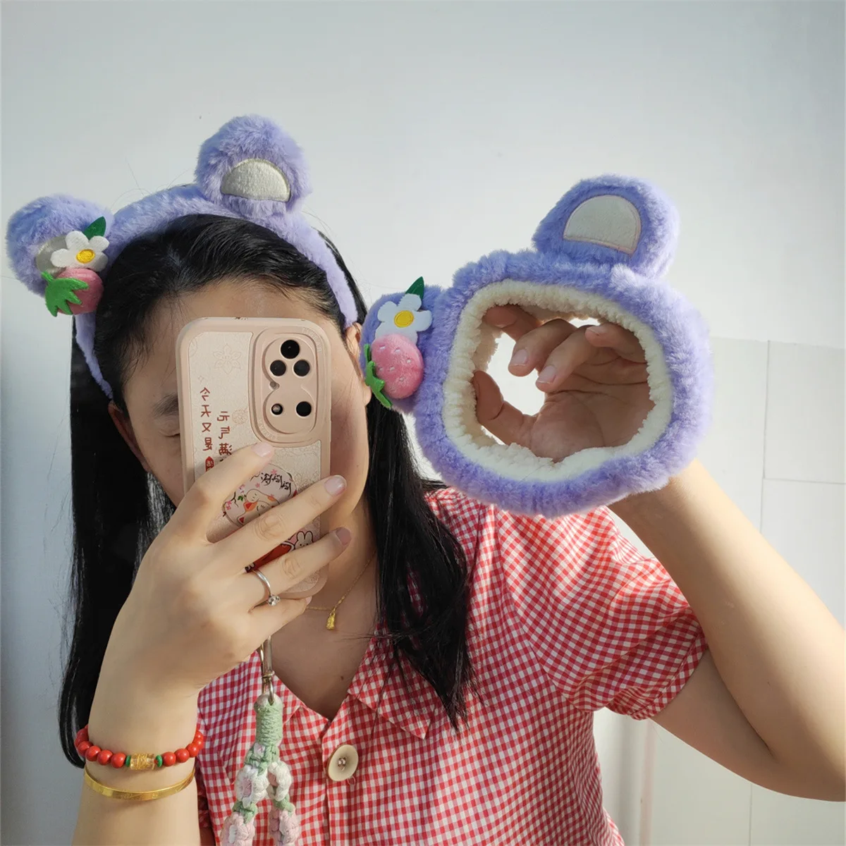 Fleece Cute Purple Strawberry Bear Ear Hairbands Girls Lovely Animal Headbands Cosplay Ornament Korean Fashion Hair Accessories