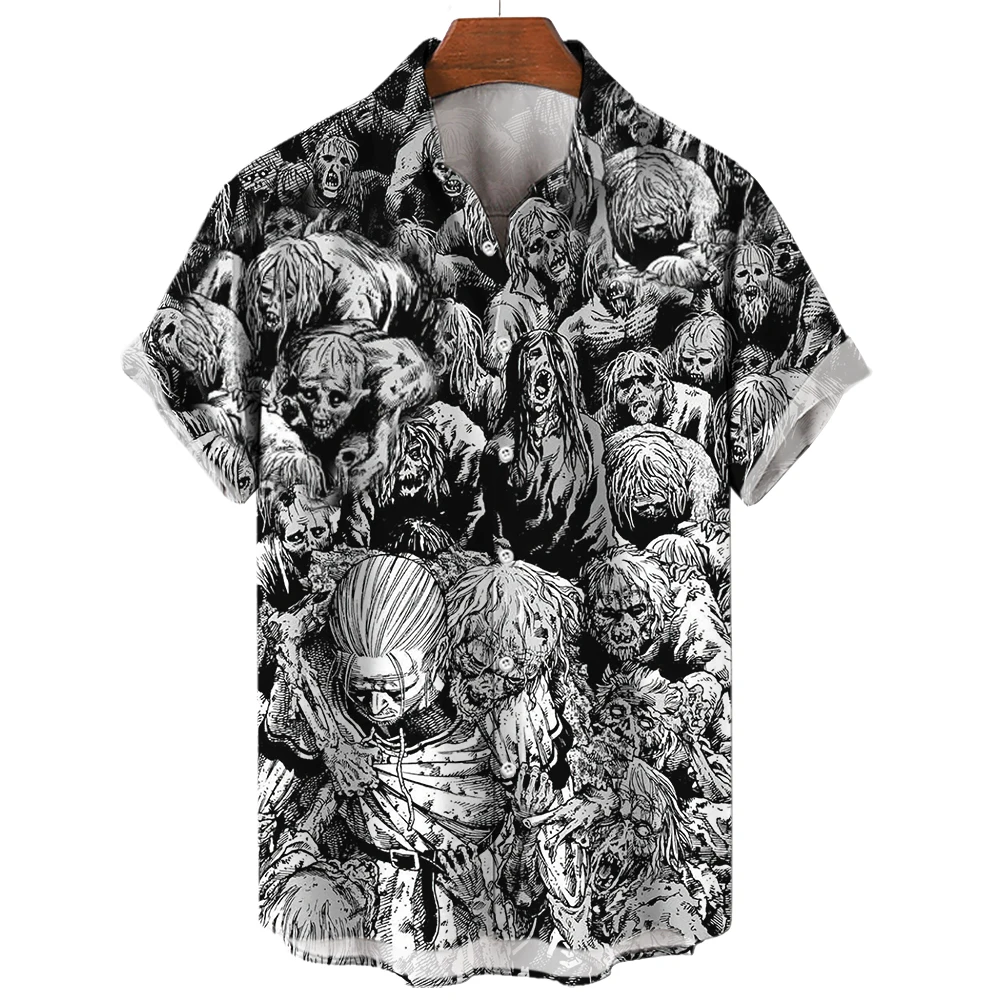 Japanese anime pattern shirts 2023 summer new men\'s shirt 3D printing horror print Hawaiian clothing personalized design men top