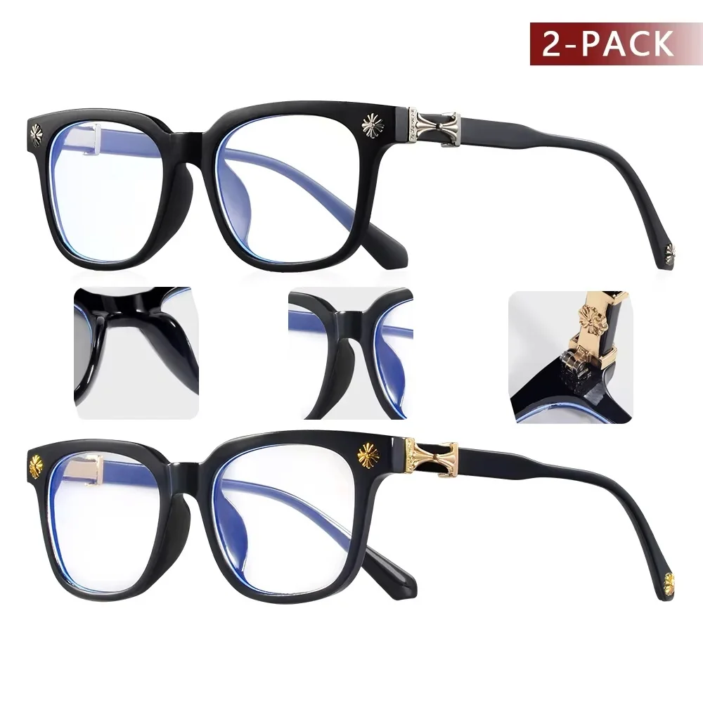 Classic 2Pcs Square Anti Blue Light Glasses For Men And Women Black & Transparent Frame Unisex Computer Wearing Women Glasses image 6