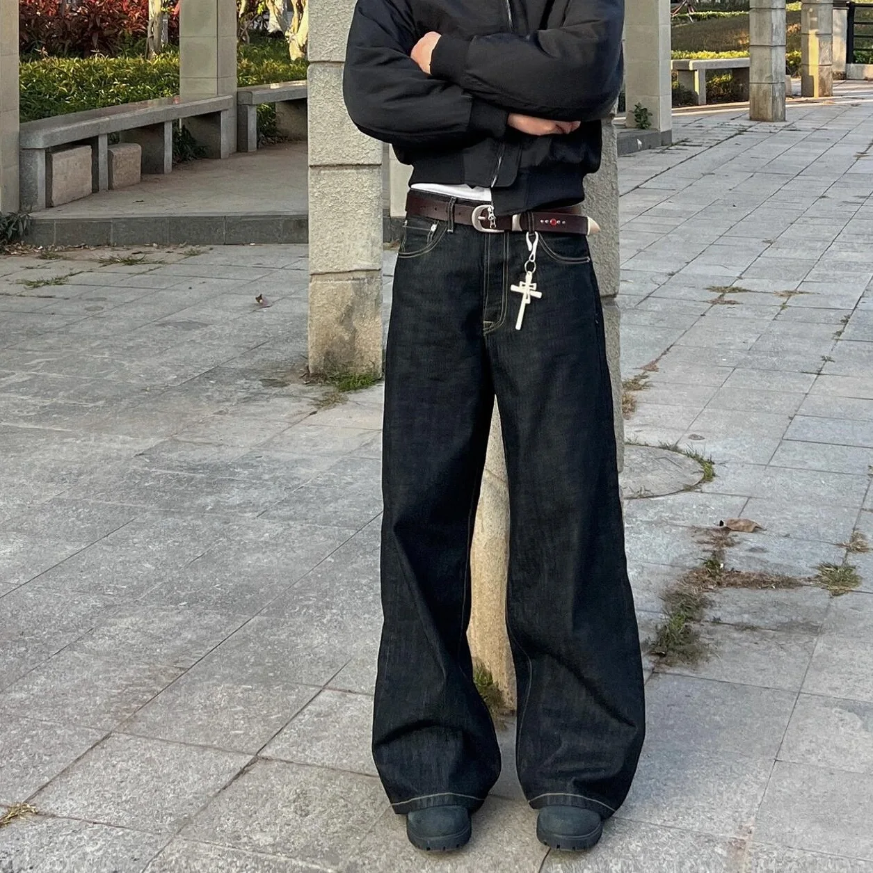 Spring and Autumn New Primary Color Jeans Men's Straight Loose American High Street Trend Cleanfit Micro-pull Trousers