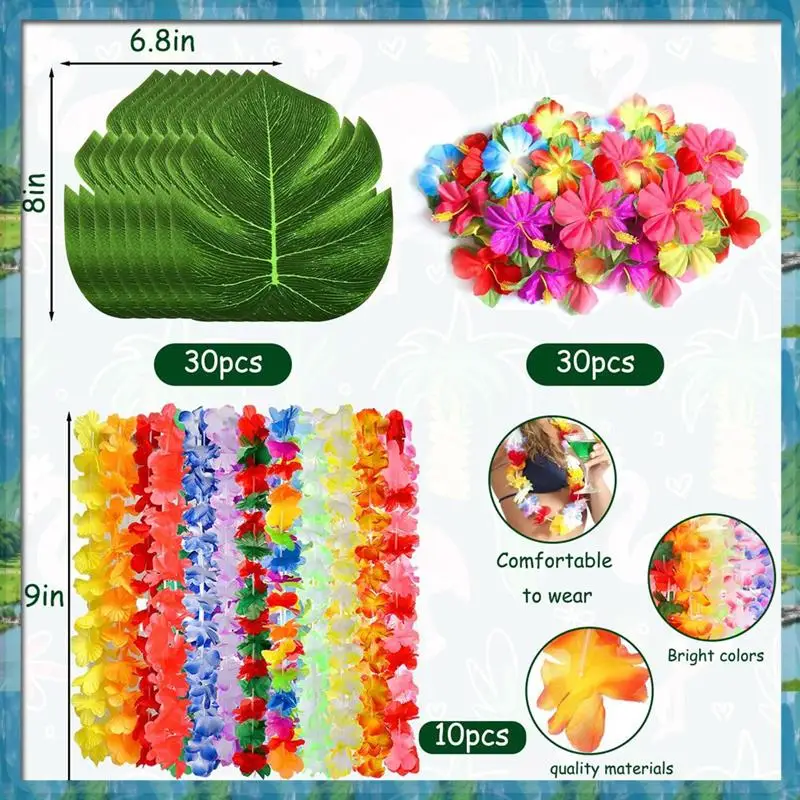 AB07 HEIßER 70Pcs Hawaiian Luau Party Liefert, Tropical Leis, Palm Blätter & Hibiskus Blumen Für Geburtstag Baby Dusche strand Pool Party