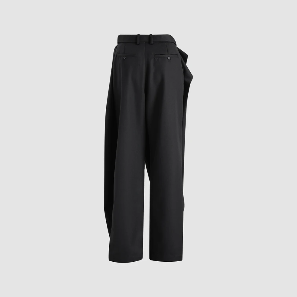 Women Wool Blend Wide Leg Pants High Waist Buckle Belt Loose Straight Trousers Elegant Office Lady Casual Streetwear Bottoms