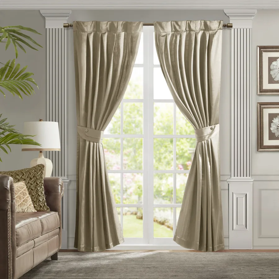 

Pleat Curtain Panel with Tieback for Living Room, Polyester Champagne 52x84 Elegant Texture, Light Filtering, Wrinkle-Resistant