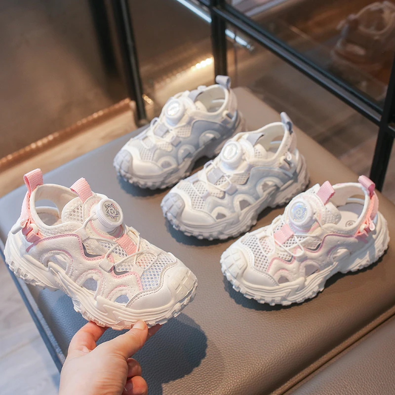 

Summer Children Mesh Sport Sandals Breathable Patchwork Girls Outdoor Shoes Causal Cut-outs Kids School Running Sandals Non-slip