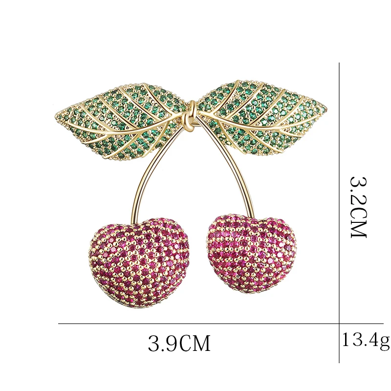 المبهر كامل الزركون معبد الكرز النحاس التلبيب دبابيس المبهر الفاكهة على شكل دبابيس النحاس جميلة النساء الفتيات فستان الصدار