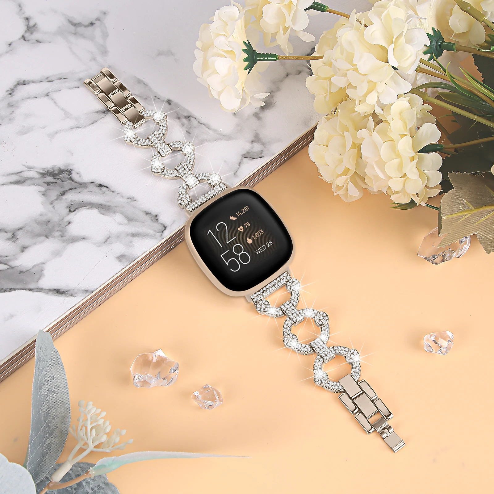 Metal Bling Bracelet For Fitbit Versa 4 Sense 2 Band Watch Strap Replacement Bling Watchband For Fitbit Versa 3 Sense Wristband