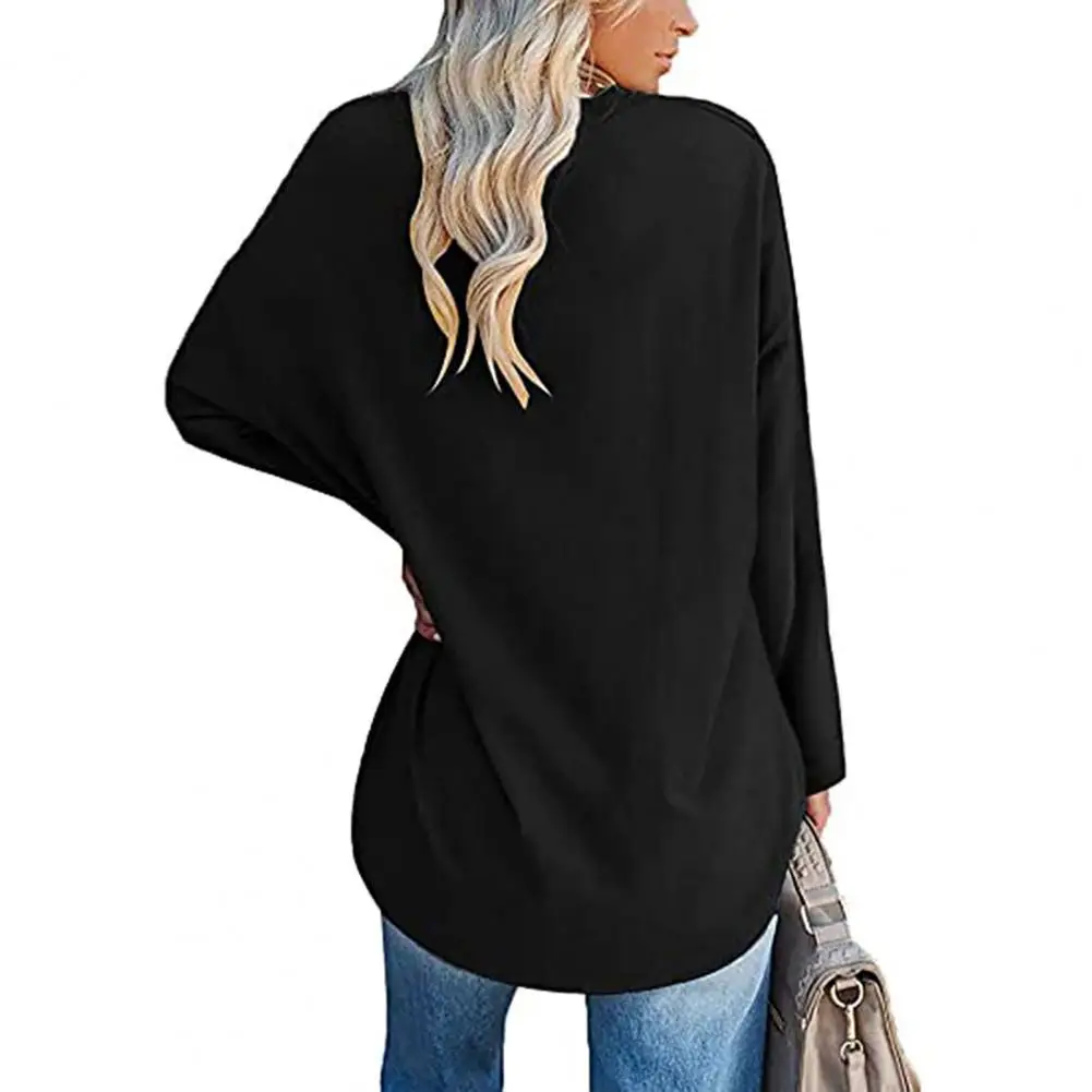 Fashion T-shirt Top  Breathable Stretchy Autumn Top  Solid Color Loose Lady Tunic Blouse