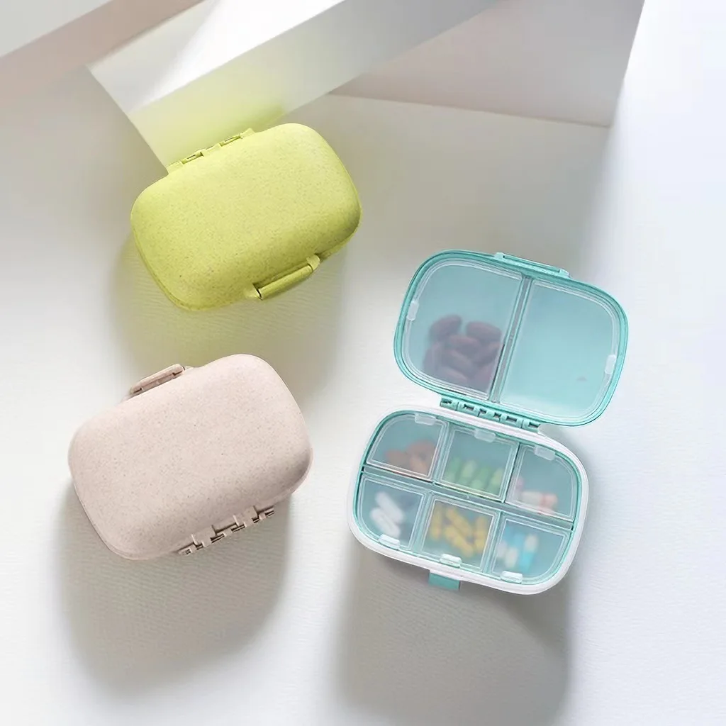 8 Grids Organizer Container For Tablets Travel Pill box With Seal ring Small box for tablets Wheat straw container for medicines