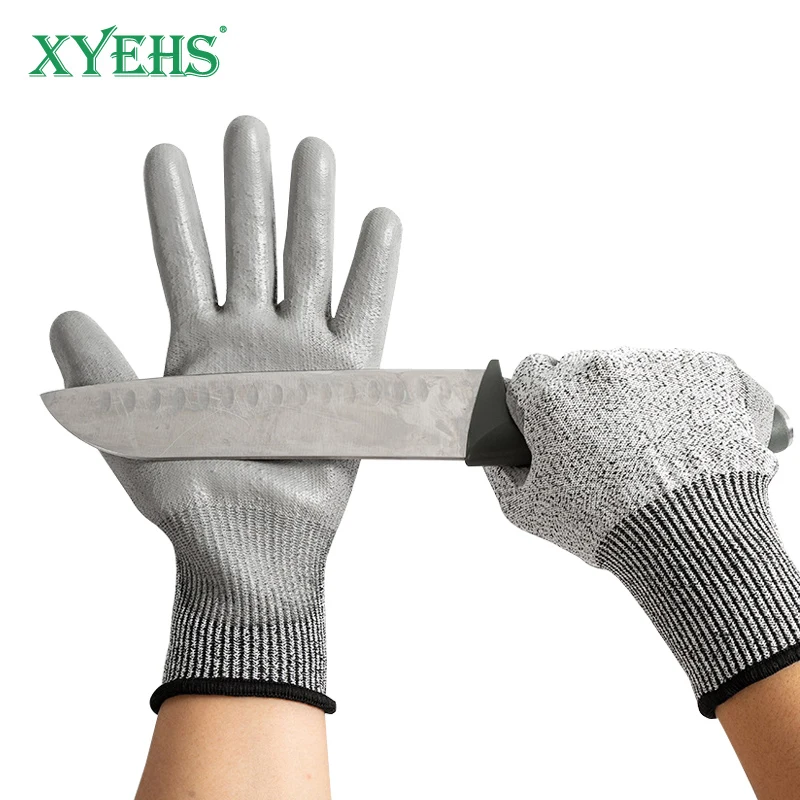 

XYEHS 12 Pairs/24 Pcs Level 5 Cut Resistant Safety Work Gloves HPPE & PU Palm Coating Anti-Cut Gloves Wear-Resistant Anti-Slip