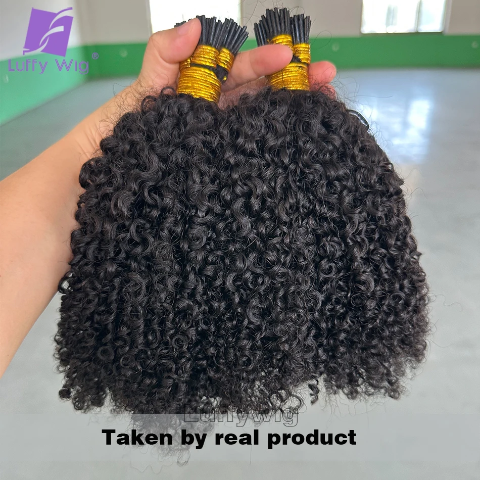 Afro kinky encaracolado eu ponta extensões de cabelo microlink extensões de cabelo humano duplo desenhado completo grosso termina eu ponta extensões de cabelo luffy