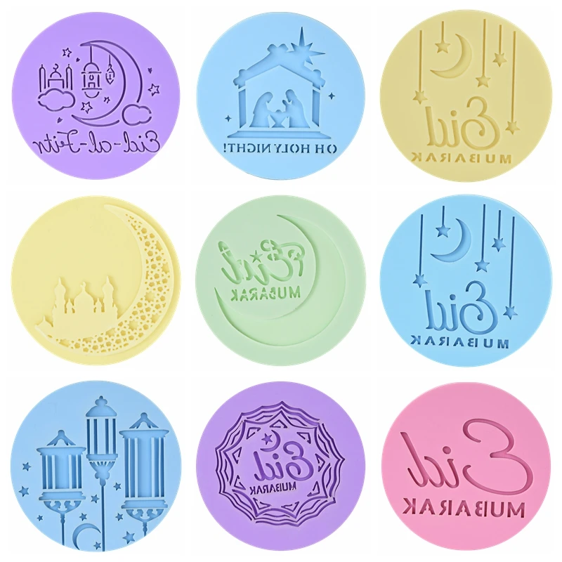 Eid Mubarak Moon Star Fondant Stamp Muffin Embosser Ramadan Kareem Cookie Stamp Biscuit Cutter Mold Pastry Cake Decorating Tools