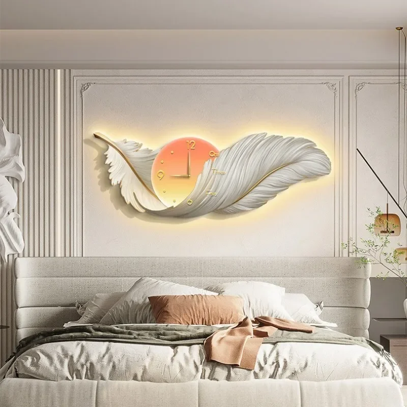 Luxus Leinwand LED Licht Große Wanduhr Wohnzimmer Moderne Sofa Hintergrund Wanduhr Kunst Ästhetische Kreative Hause Dekorationen