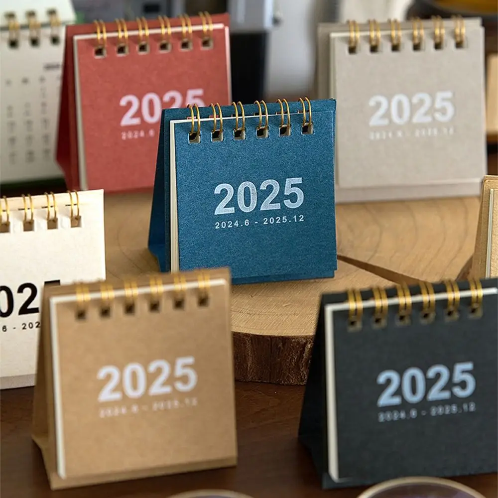 Creative 2024-2025 ปฏิทินกระดาษหนาแบบพกพา Mini Desktop ปฏิทิน To Do List กระเป๋าตารางดอกไม้ Planner ตกแต่งโต๊ะ