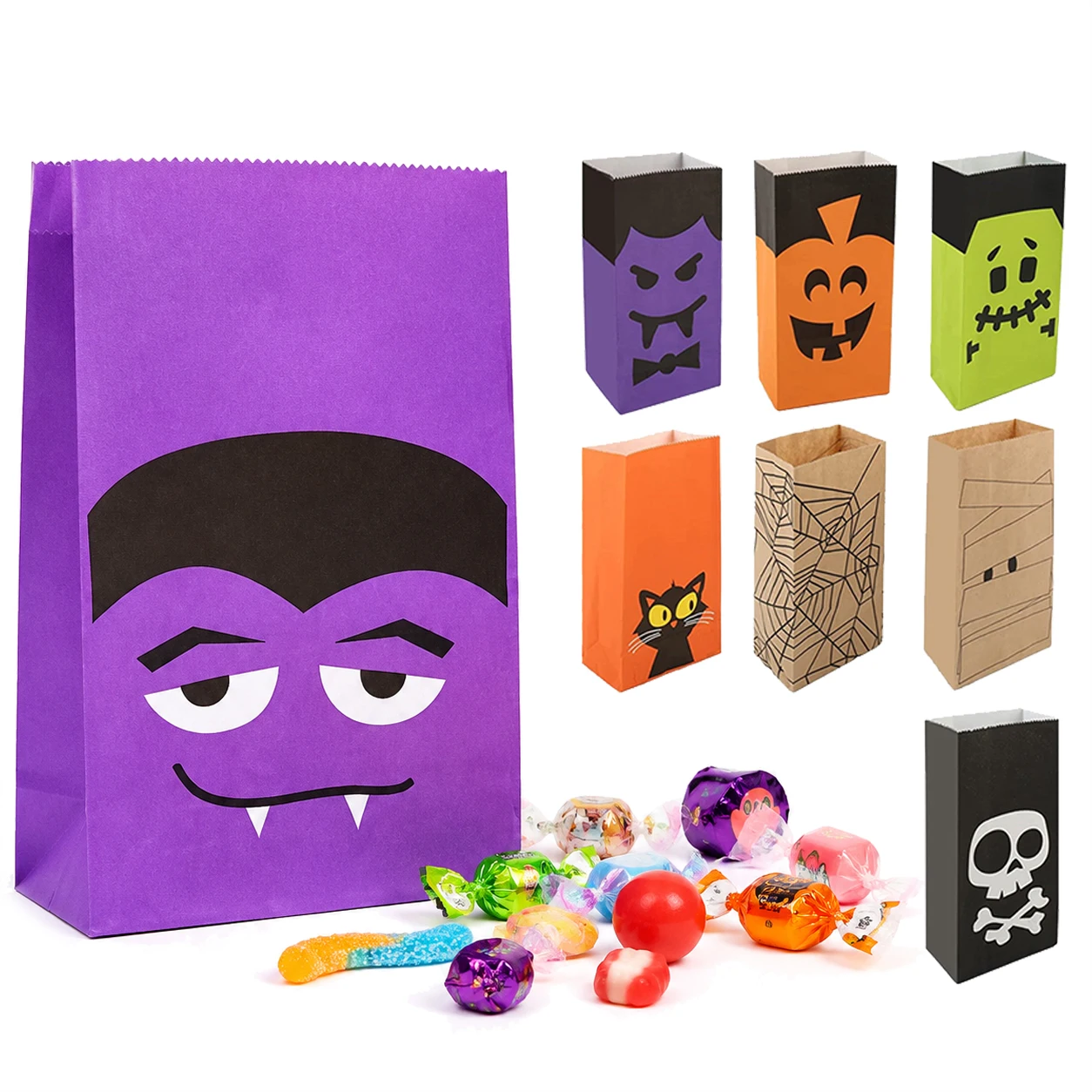 Eco-Friendly Halloween Kraft Bags – 8/16/24Pcs Assorted Print Sacks, DIY Ready for Stickers, Stamps & Creative Gift Wrapping TMZ