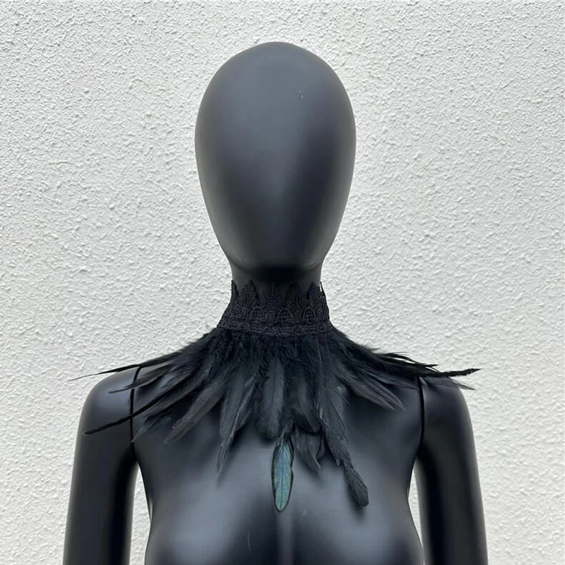 Gothic Feather Choker Collar Punk Cape Shawl Party Halloween Cosplay Fake Collar Neck Cover Women\'s Scarves Female Clothing