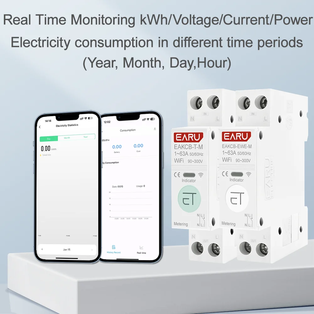 Tuya eWeLink WiFi Smart Circuit Breaker MCB 1P+N 63A Timer Relay kWh Voltage Current Meter Protector Voice Remote Control Switch