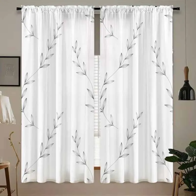 Olive Branch Minimalist Curtains Modern White Drape with Grey Leaf Pattern for Living Room Bedroom Window Treatment  Decoration