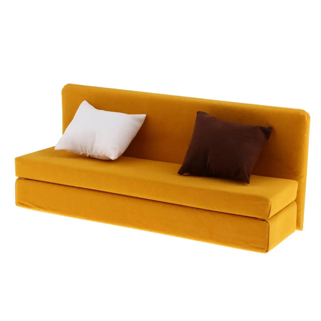 1/6 Long Couch Furniture with Cushions for 12'' Action Figure - Yellow