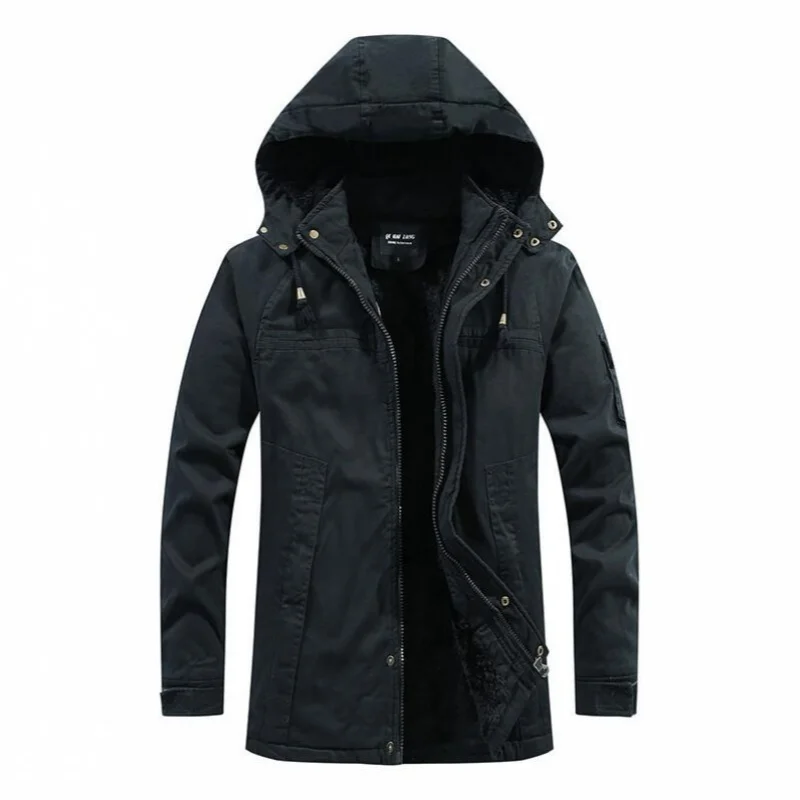 

2025 Men's Coat Windproof Hooded Jackets Man Washed Cotton Thick Fleece Casual New Winter Warm Varsity Jacket Men