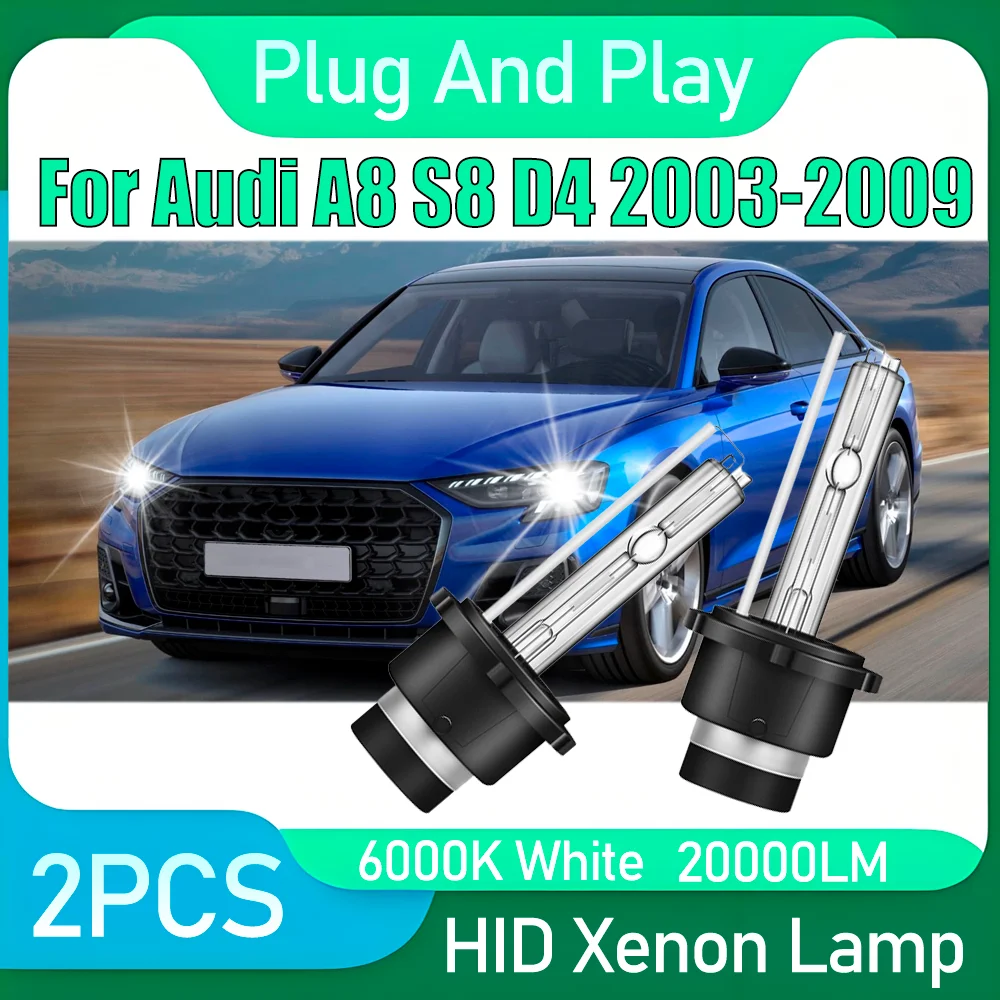 

2PCS 6000K Super White D2S HID Xenon Lamp Bulbs 20000LM High Power Plug And Play Xenon Headlights For Audi A8 S8 D4 2003-2009