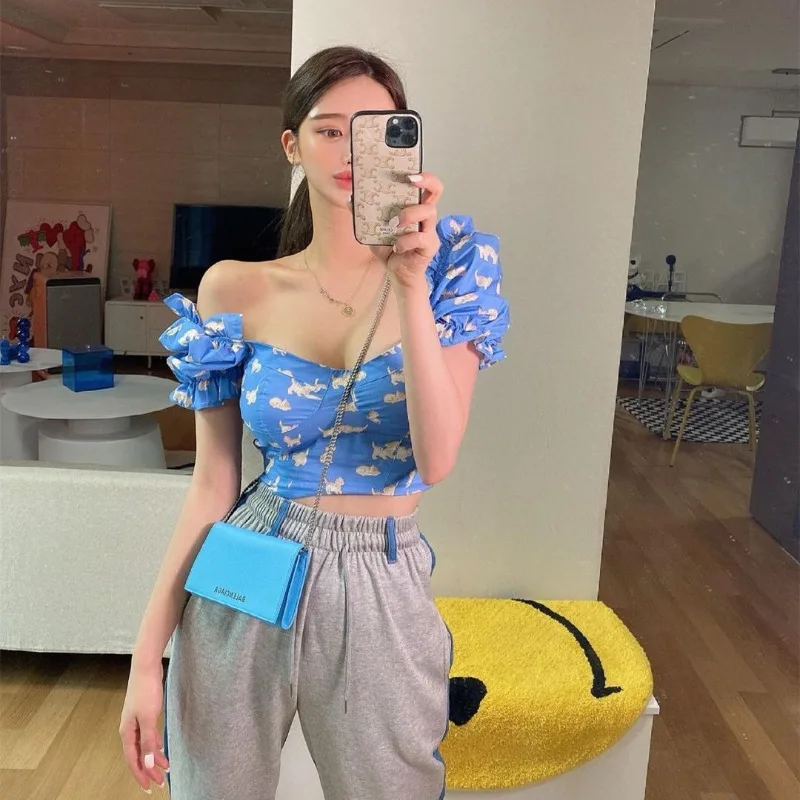 

Shpmishal Korean Fashion Instagram Small Flying Sleeve Shirt Women's Summer New Fragmented Flower Age Reducing Doll Shirts Top