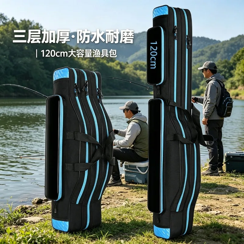 Waterproof fishing gear bag, big belly fishing bag, large-capacity sea pole bag multi-function, storage bag fishing supplies