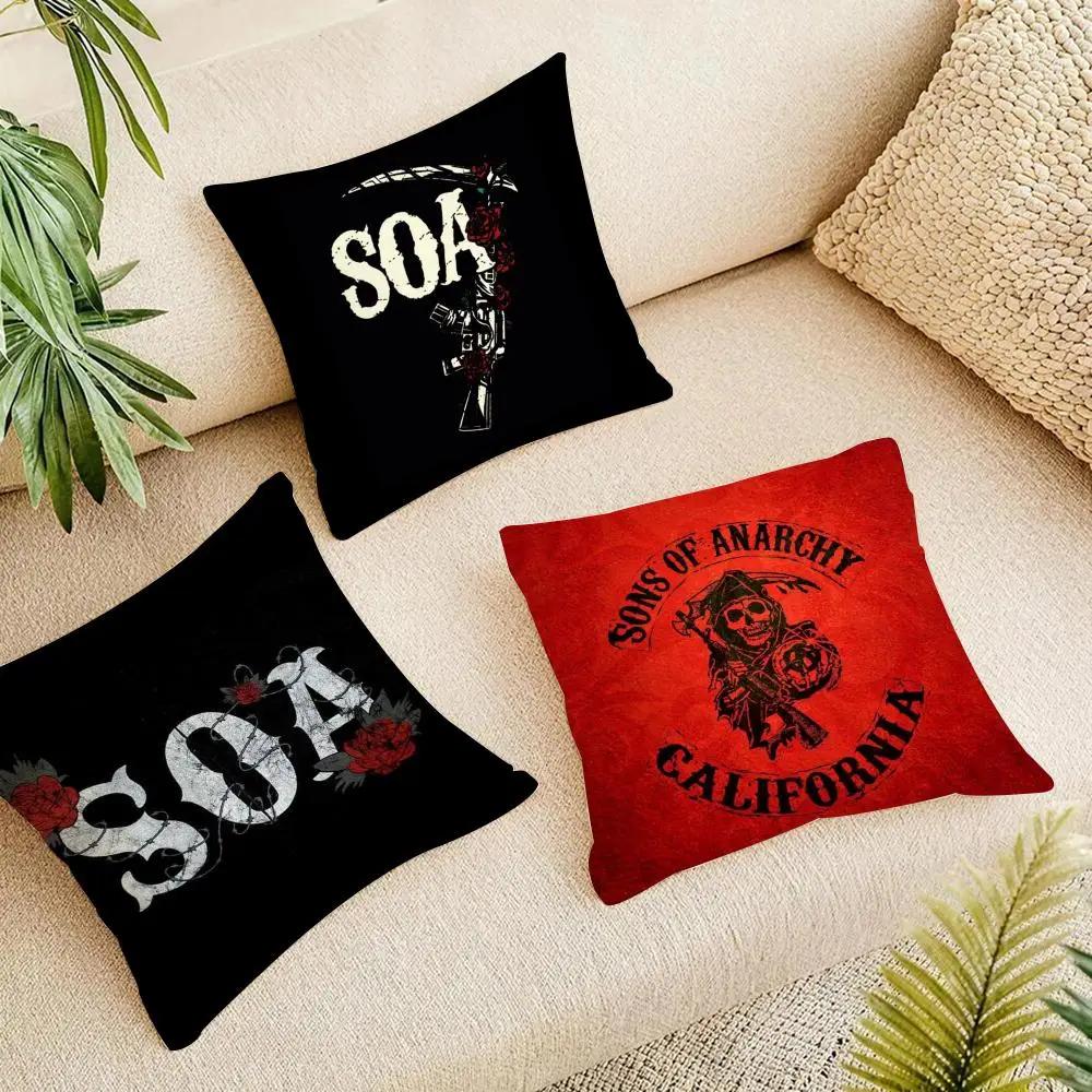 Bold Show Sons Anarchy Cushion Cover Short Plush Pillowcase, Washable Wrinkle Resistant Cover for Bedroom Gift