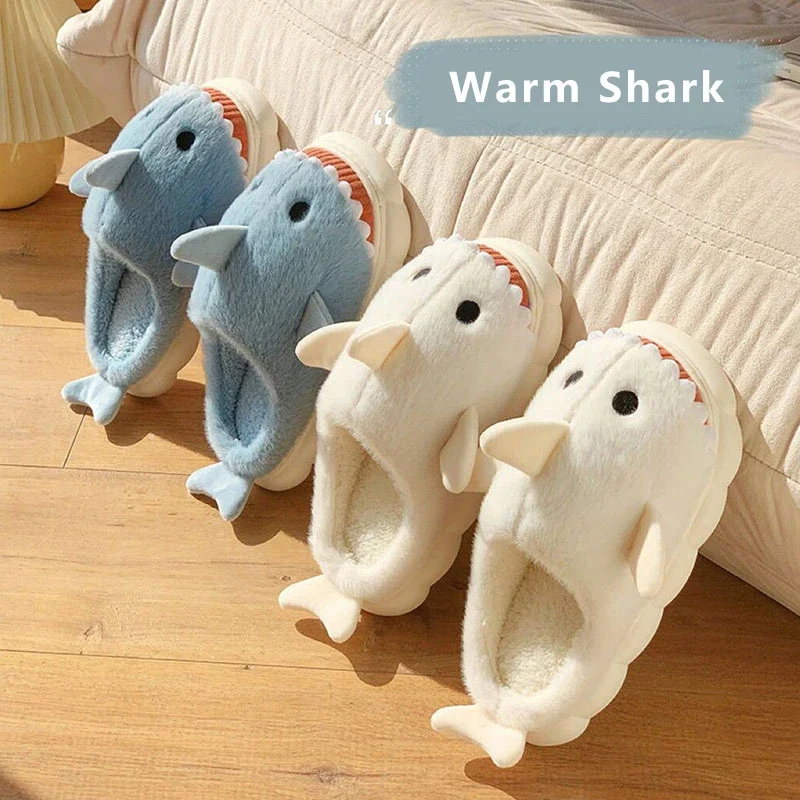 Cute Cartoon Shark Funny Slipper Warm Home Plush Shoes Damskie/Męskie Zimowe Bawełniane Buty Kobieta Męskie Piankowe Trampki Puszyste Kapcie