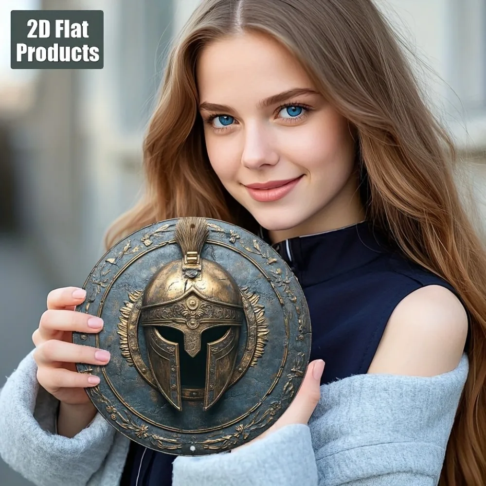 Spartan Warrior Helmet Wall Decor - Greek/Roman Shield and Spartan Emblem Metal Decoration - Perfect for Home, Office