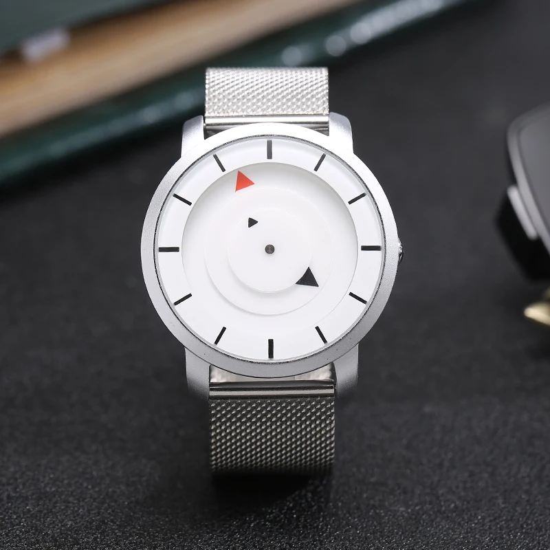 Clock Casual Unique Fashion Watch Men Women Simple Turnable Quartz Wrist Watch Classical Stainless Steel Band Watches