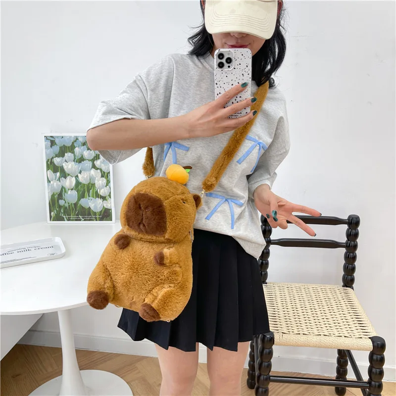 Capybara Plush Backpack Kawaii Fashion Plushie Doll Fur Bag Children's Bag Shoulder Bag Mini Knapsack Bags Gifts For Girlfriend