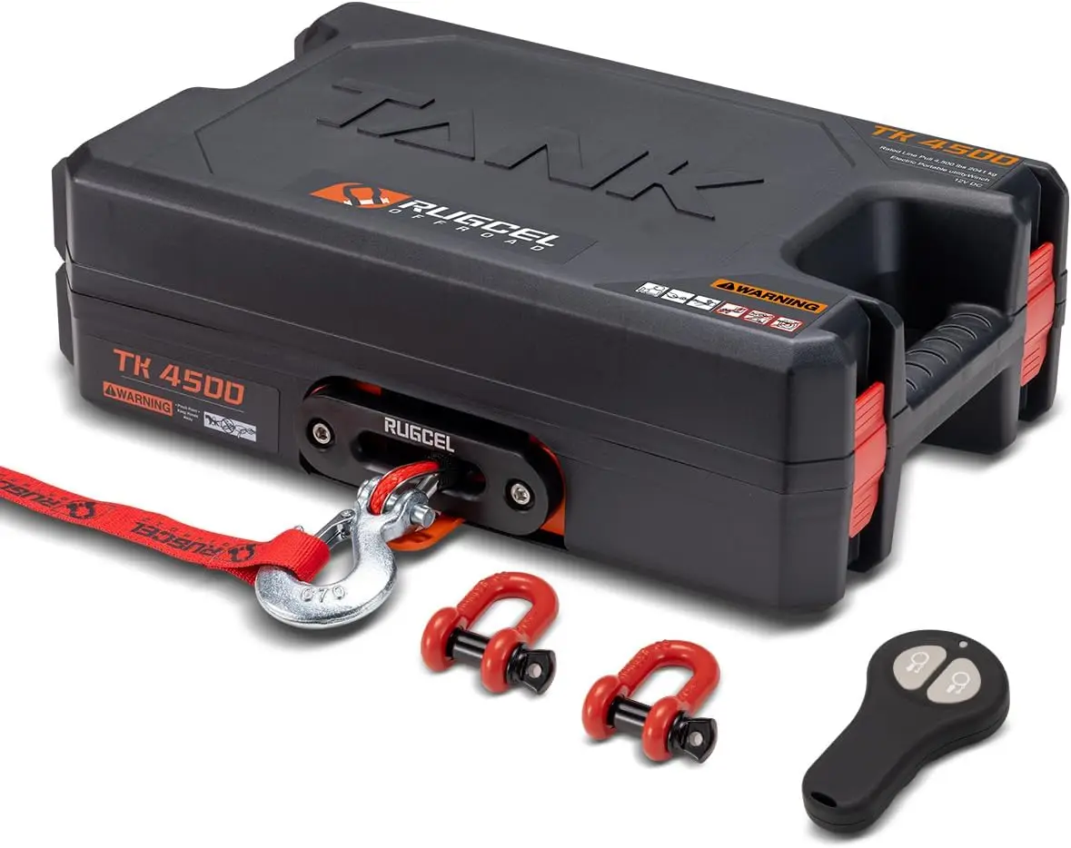 Portable Winch 12V DC Electric Utility winch,4500lb/2041kg Single Line Pull with Steel Mounting Plate, Integrated Hawse