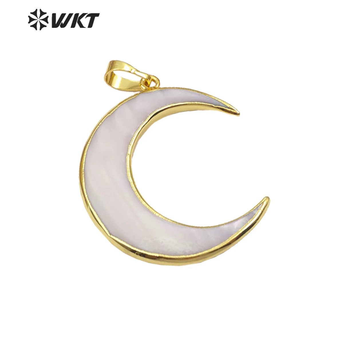 WT-P1138 WKT Custom Charming Natural White Pearl Crescent Moon Pendant With Gold Trim Pendant  Jewelry