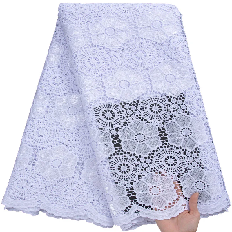 

White French Embroidery Guipure Cord Lace Fabric High Quality Lace Sequin African Lace Fabric For Nigerian Wedding Party S3075