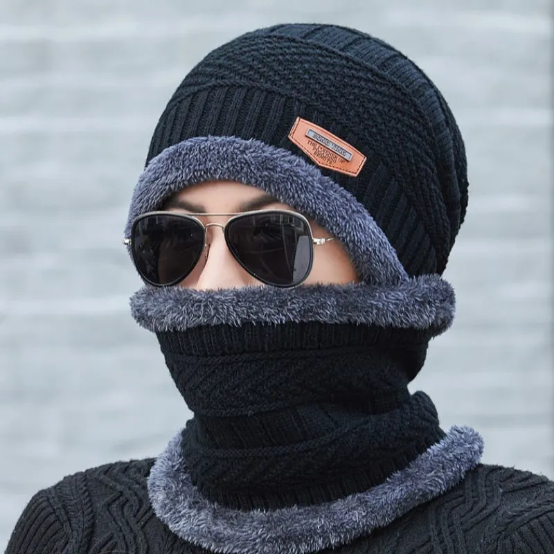 2022 Winter Beanie Hat for Men Knitted Hat Winter Cap Beanie Women Thick Wool Neck Scarf Cap Balaclava Mask Bonnet Hats