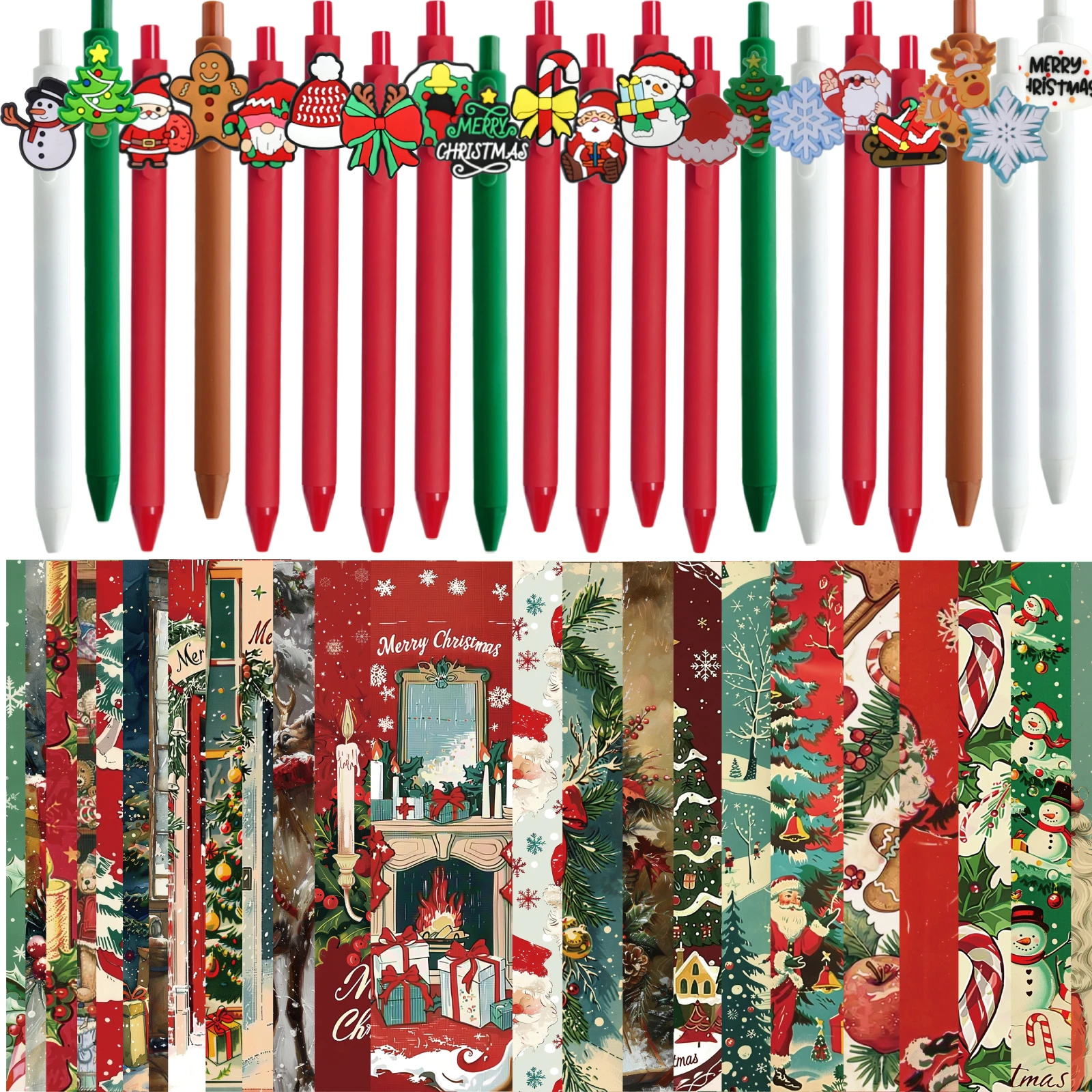 

20 Sets Christmas Gifts Bulk Gel Pens Retro Bookmarks Set Retractable Pens Book Marks for Holiday Party Favors School Supplies
