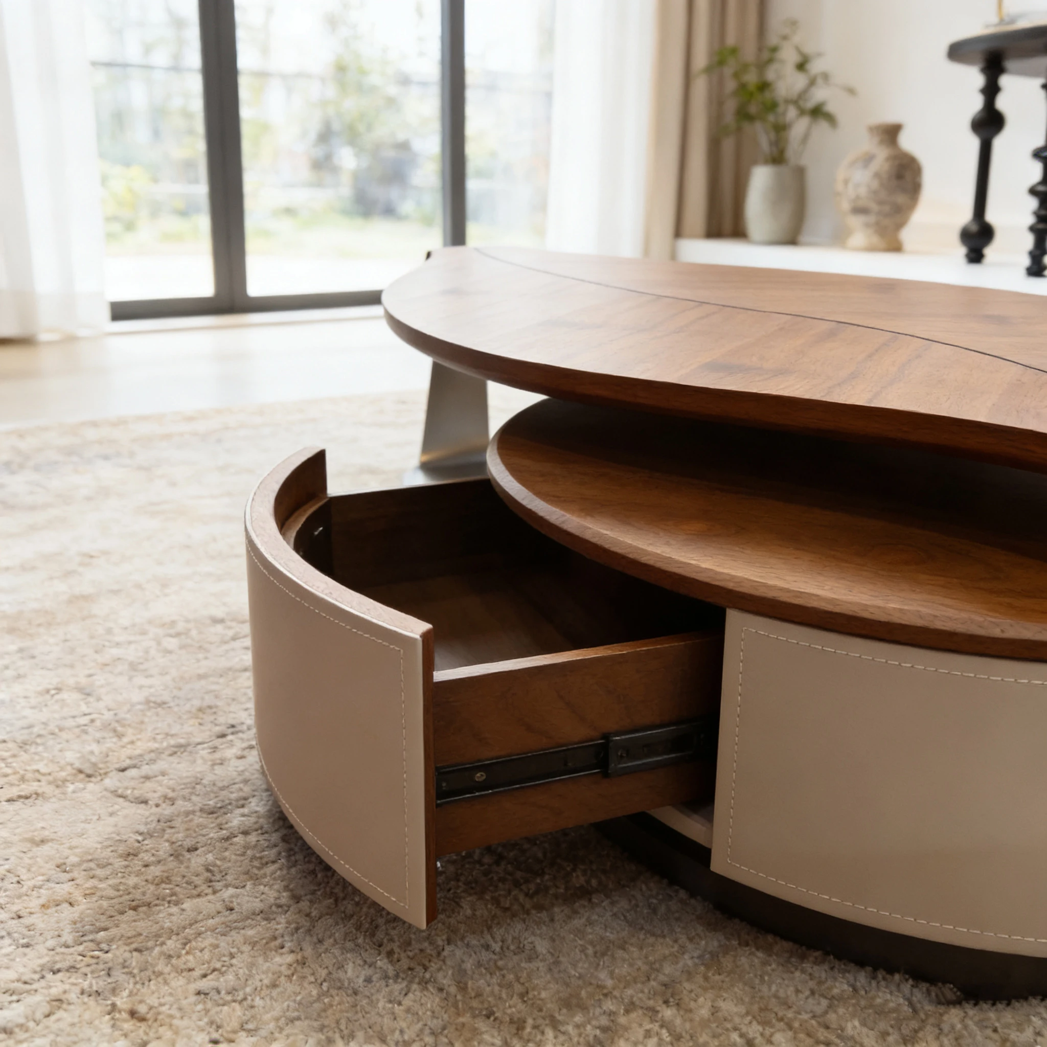 Creative Leaf Shape Solid Wood Coffee Table With Storage Drawer Modern Luxury Living Room Center Table