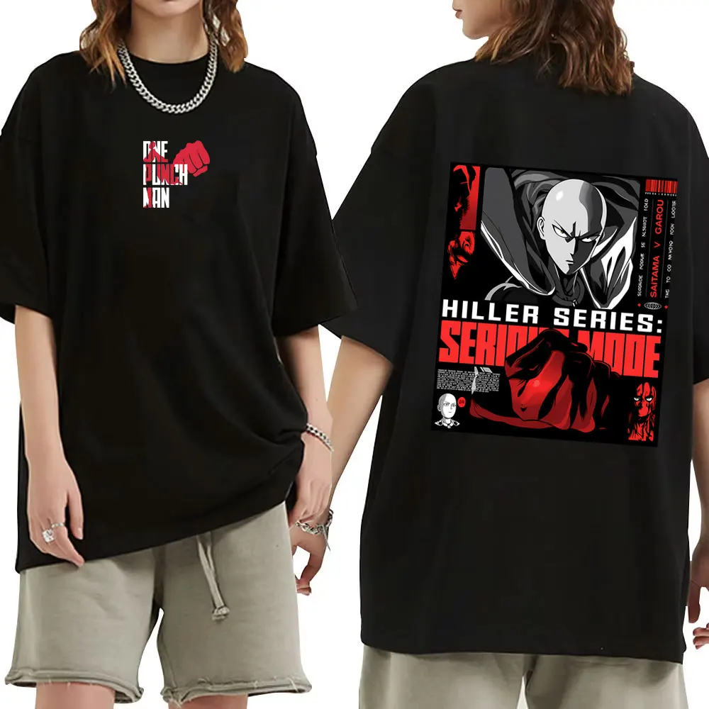 Hot Sale Anime One Punch Man Saitama Garou Hiller Series Serious Mode Graphic T Shirts Tops Men Women Fashion Oversized T-shirt
