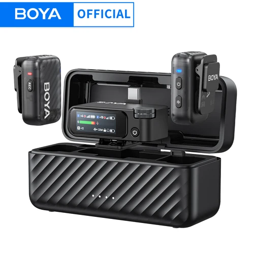 BOYA BOYAMIC 2 AI 노이즈 캔슬링 기능을 탑재한 iPhone USB-C Android PC 카메라용 전문 무선 라발리에 마이크, 300m 범위, 라이브 스트리밍 및 블로깅 녹화에 적합한 54시간 배터리