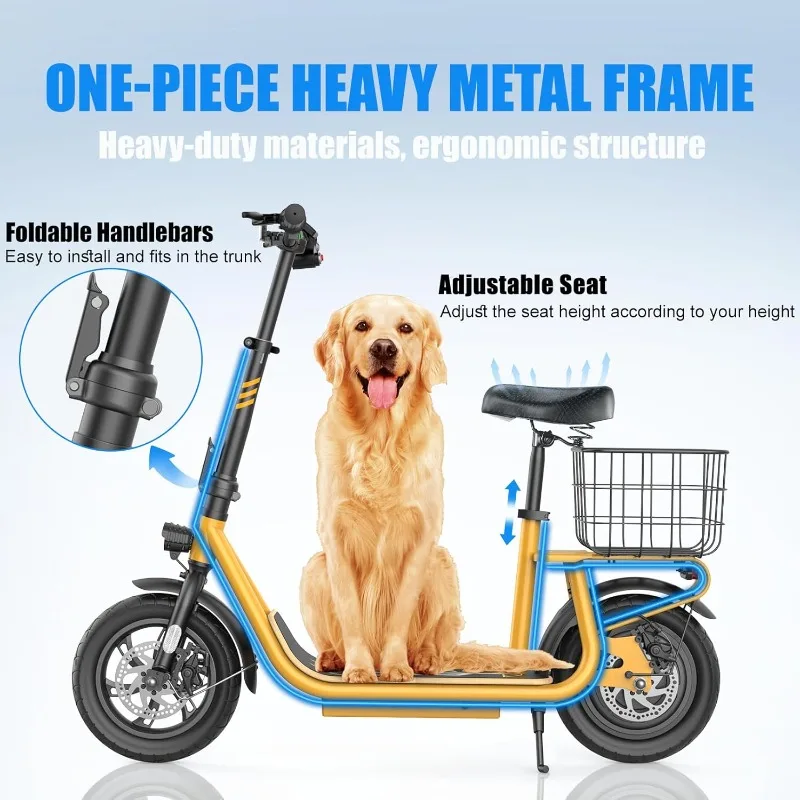 Peak 1200W Electric Scooter with Seat, 500Wh Battery up to 30 Miles&20MPH, Foldable Adult Electric Scooter for Commuting