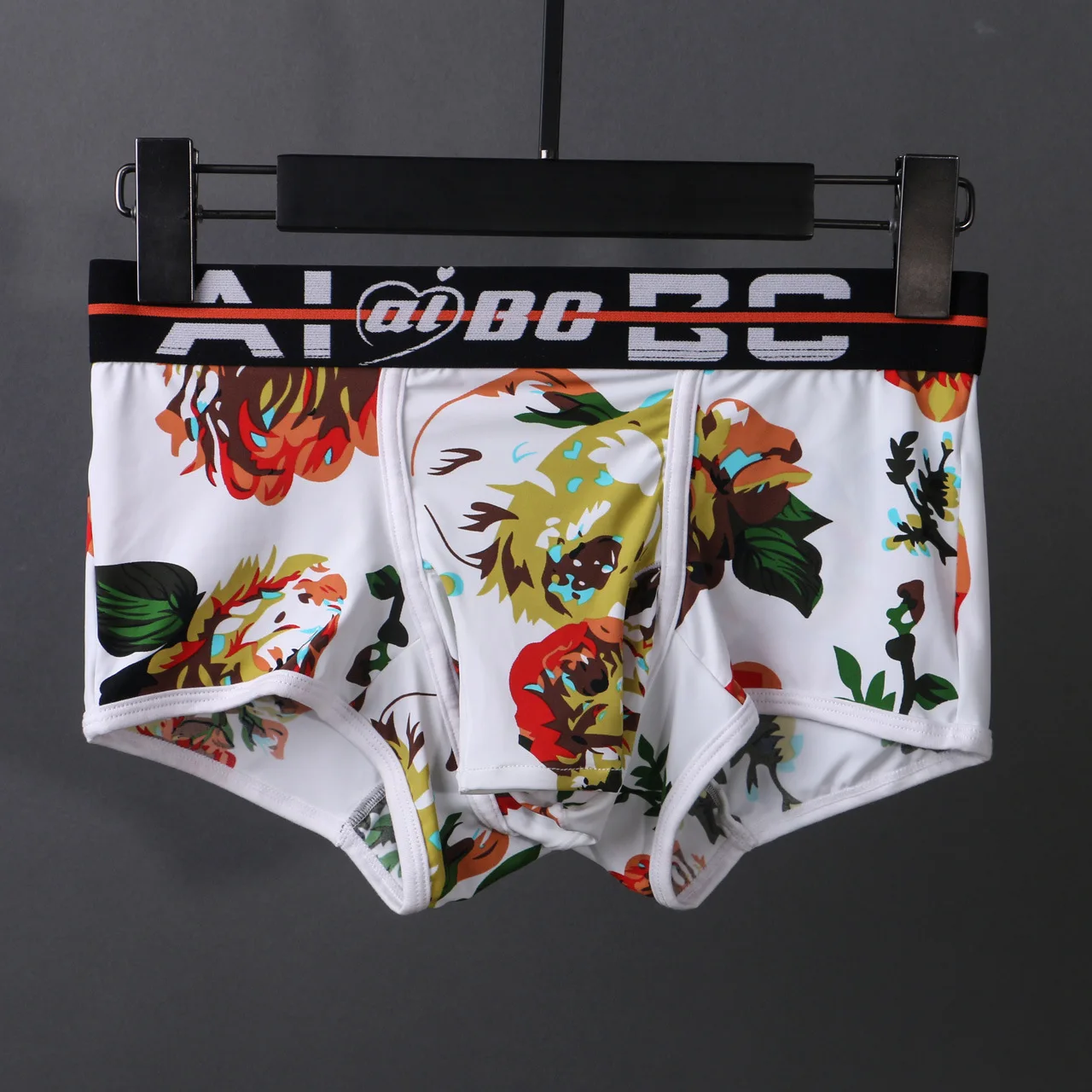 AIBC Elephant Nose Open Front Underwear For Men Ice Silk Boxer Shorts Sexy Mens Underpants With Gun Separation Design Print​