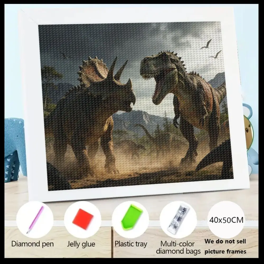 

Набор для алмазной вышивки 5D, 1 шт., с изображением динозавров: трицератопс и тираннозавр рекс, древнеегипетский пейзаж с горами и деревьями, B
