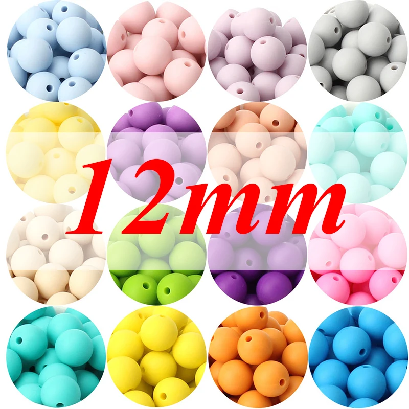 Perles Rondes en Silicone de 12mm pour Bébé, Clips de Sucette, Collier de Bijoux, Accessoires de Dentition, 50 Pièces