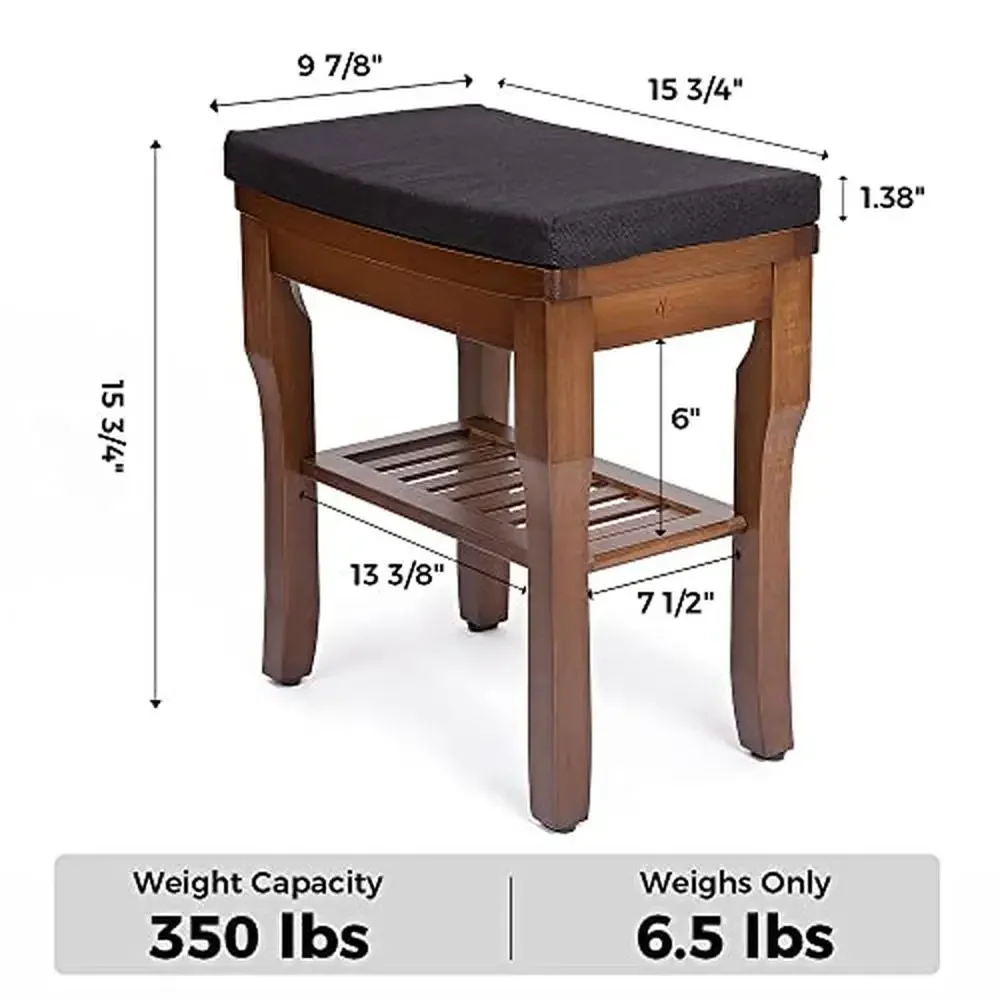 Bamboo Spa Bench Seat Cushion Footrest Shelf Non-Slip Bathroom Living Easy Assembly Durable Water Resistant Stool Storage Bench