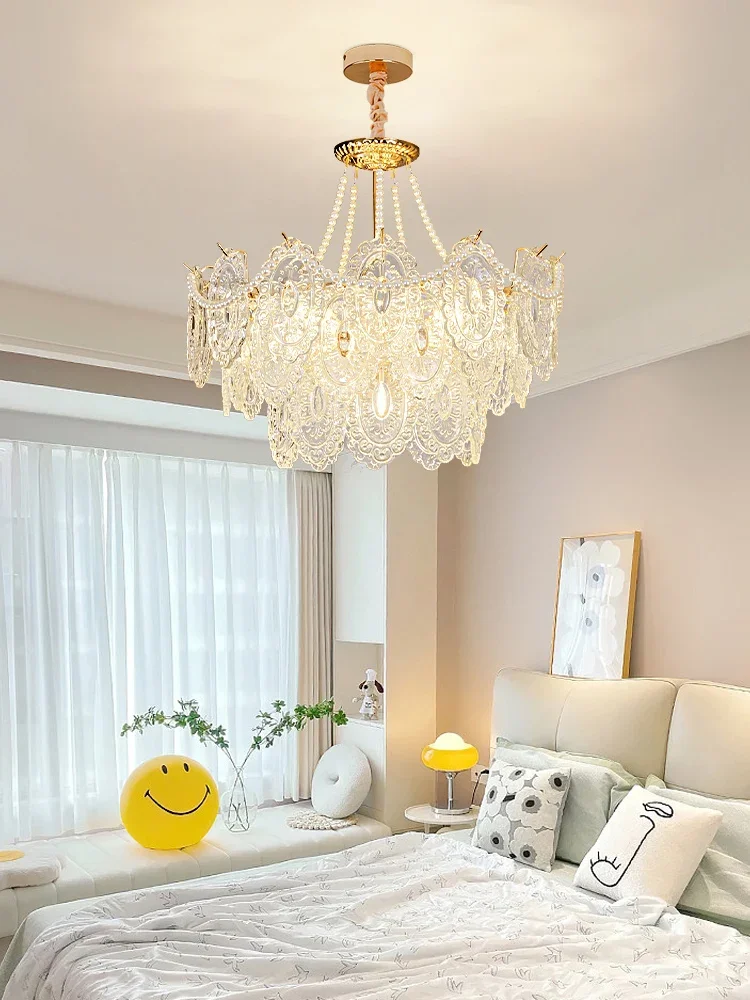 

French Cream Wind Pendant Light Luxury Crystal Glass Pearl Net Red Creative Modern, Simple, and Magnificent Living Room and Bedr