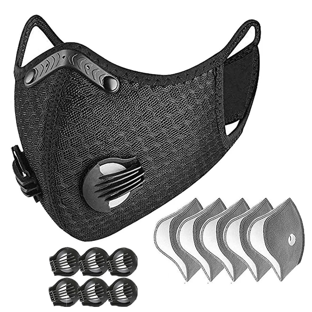 Reusable Washable Windproof Dust Mask with Breathing Valve and 5 Filter Chips for Cycling and Outdoor Activities