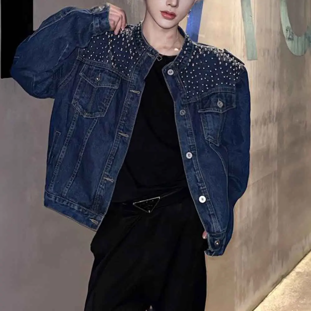 Mens Autumn Denim Jacket Rivets Deconstructed Jacket Streetwear Fashion Outdoor Versatile Retro Tops Men'S Clothing 2025 New