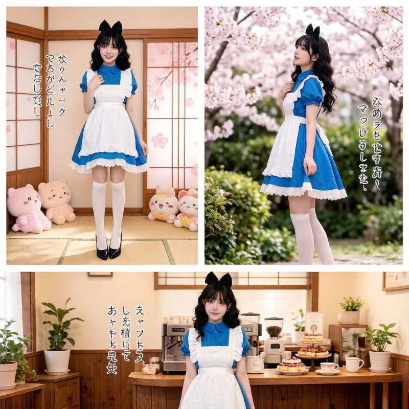 

Elegant Blue Pastoral Lolita Maid Dress Princess Style Halloween Costume For Stage Show Party Role Play Carnival Daily Wear